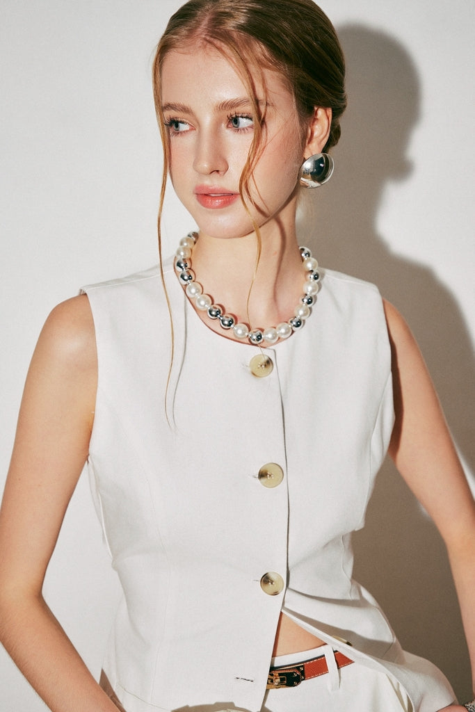 Charles Waistcoat Top White