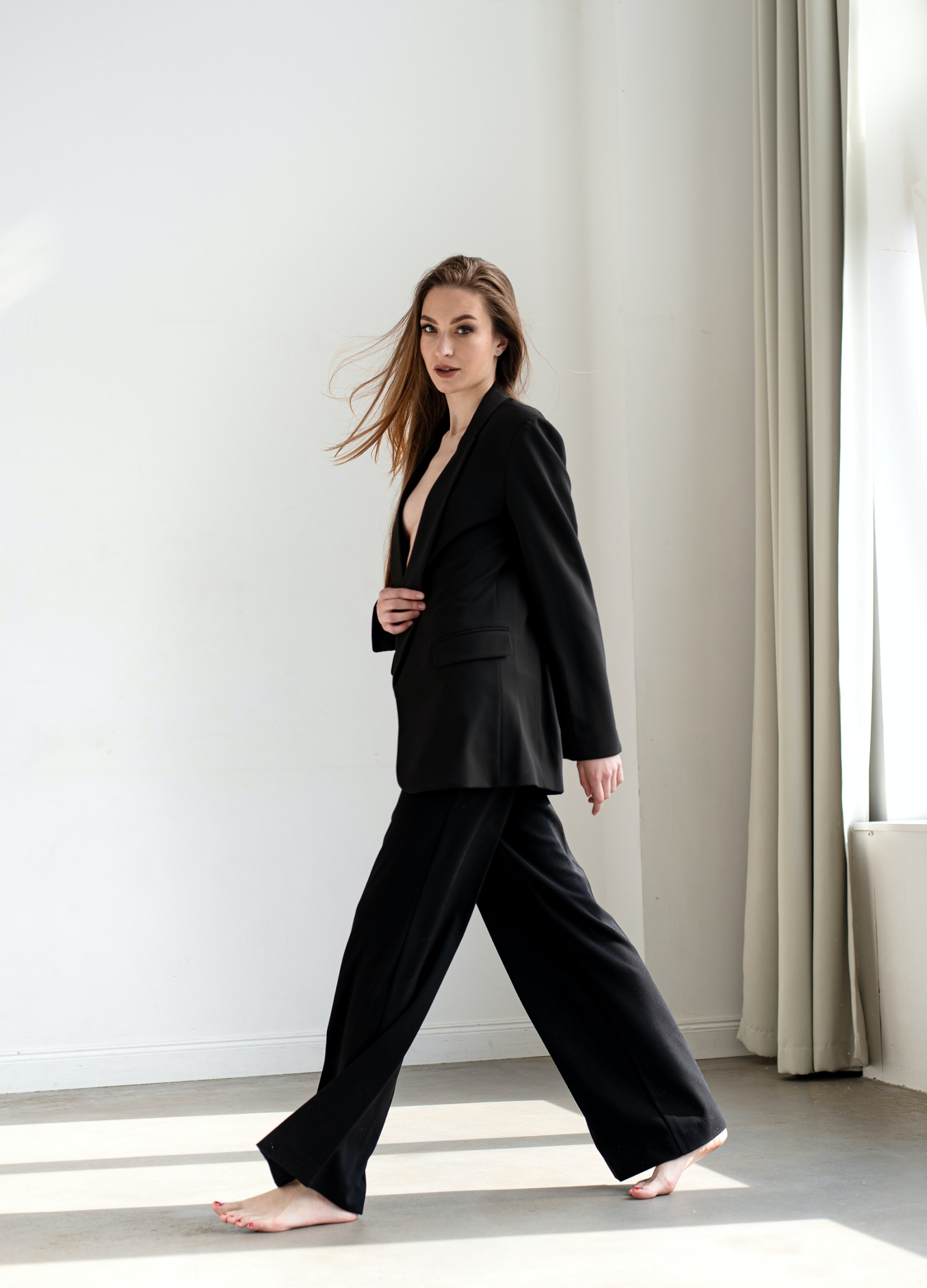 Notch Lapel Long Puff Sleeve Pea Coat