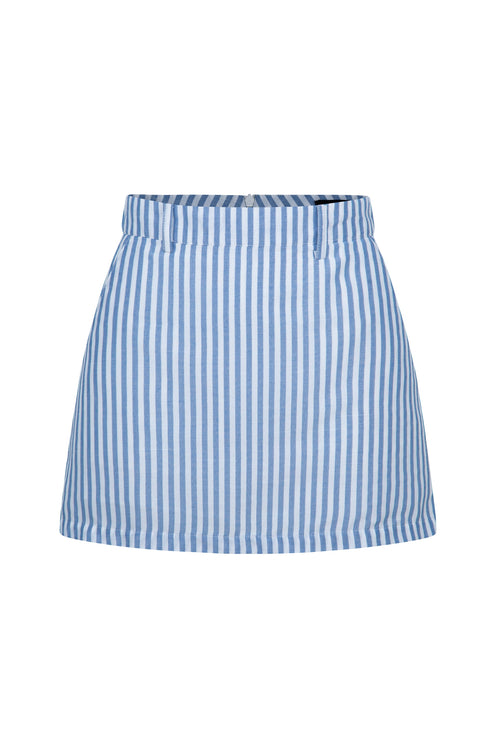 CLARA LINEN MINI SKIRT - STRIPED BLUE