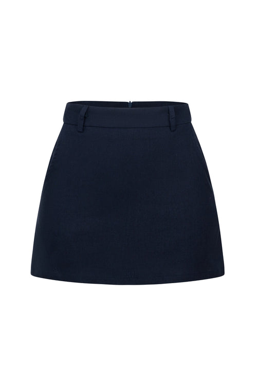 CLARA LINEN MINI SKIRT - DARK BLUE