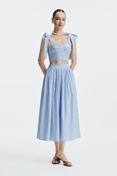CASALINE LINEN SKIRT - STRIPED BLUE