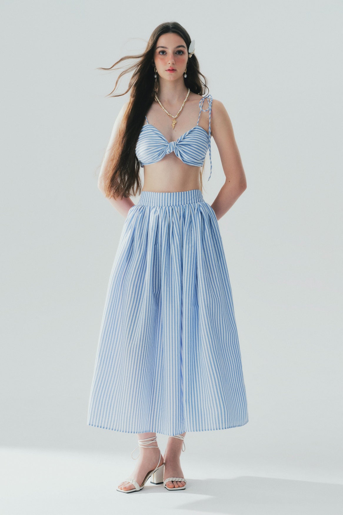 JACQUINE MAXI LINEN SKIRT - STRIPED BLUE
