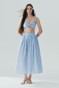 JACQUINE MAXI LINEN SKIRT - STRIPED BLUE