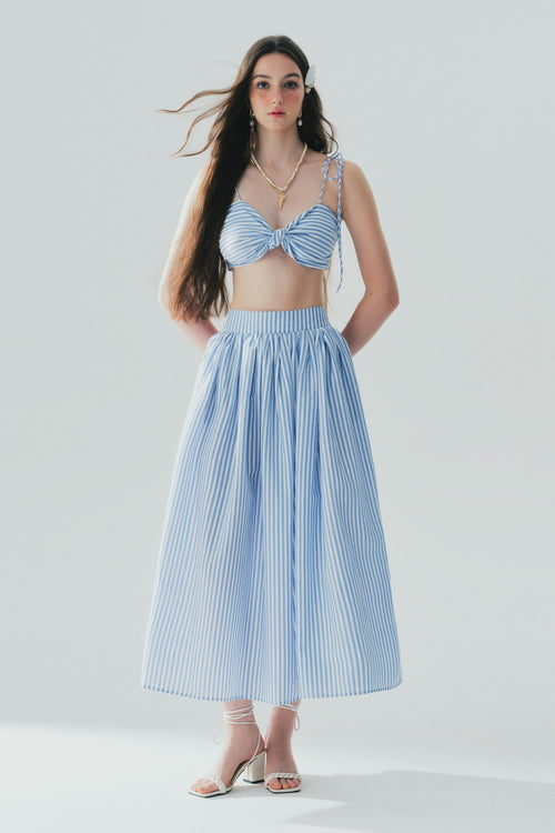 JACQUINE MAXI LINEN SKIRT - STRIPED BLUE