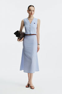 CASALINE LINEN SKIRT - STRIPED BLUE