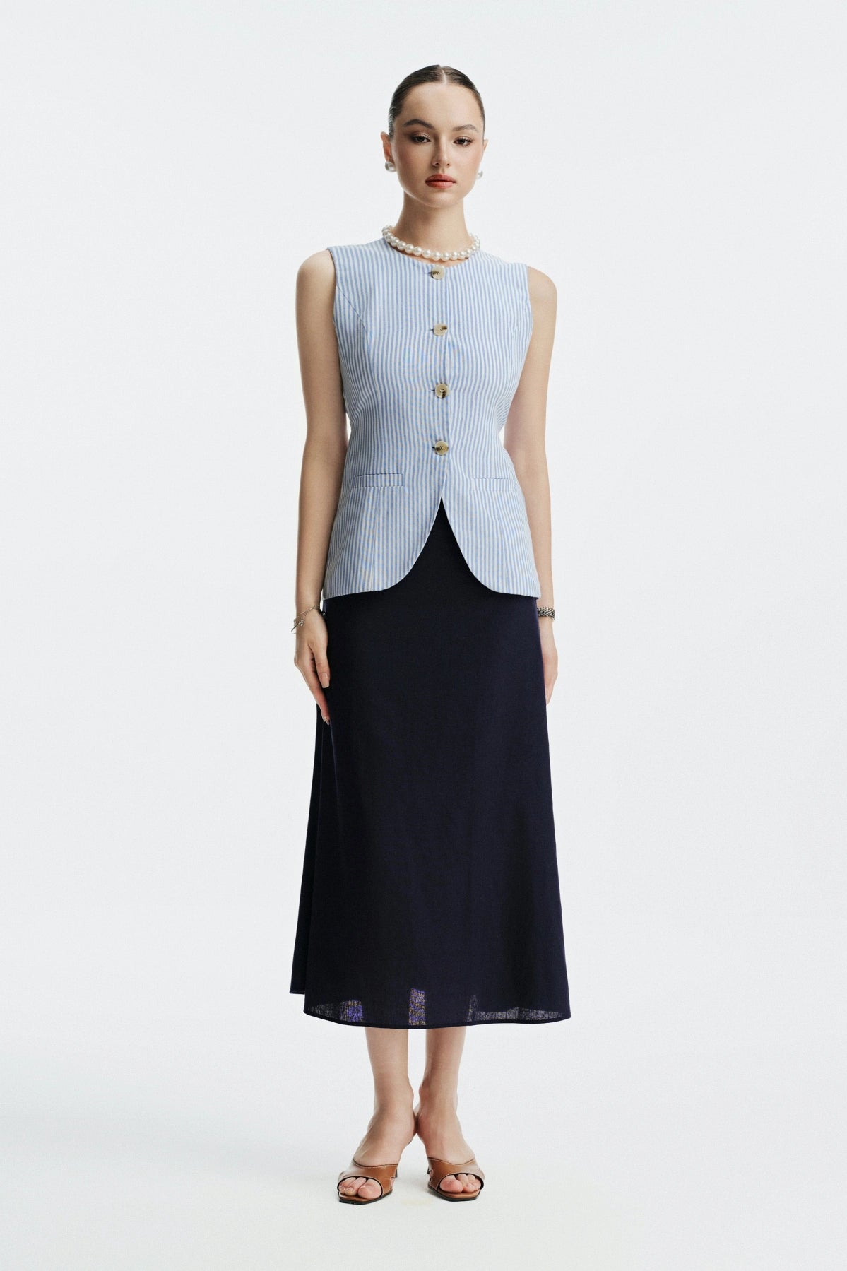 CASALINE LINEN SKIRT - DARK BLUE