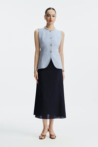 CASALINE LINEN SKIRT - DARK BLUE