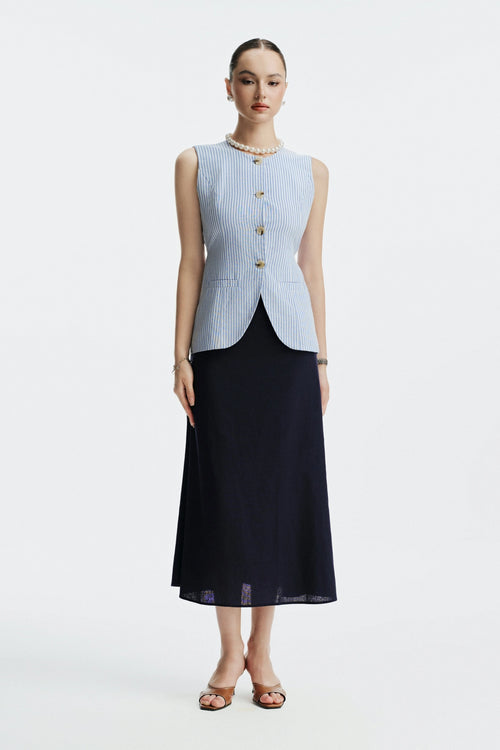 CASALINE LINEN SKIRT - DARK BLUE