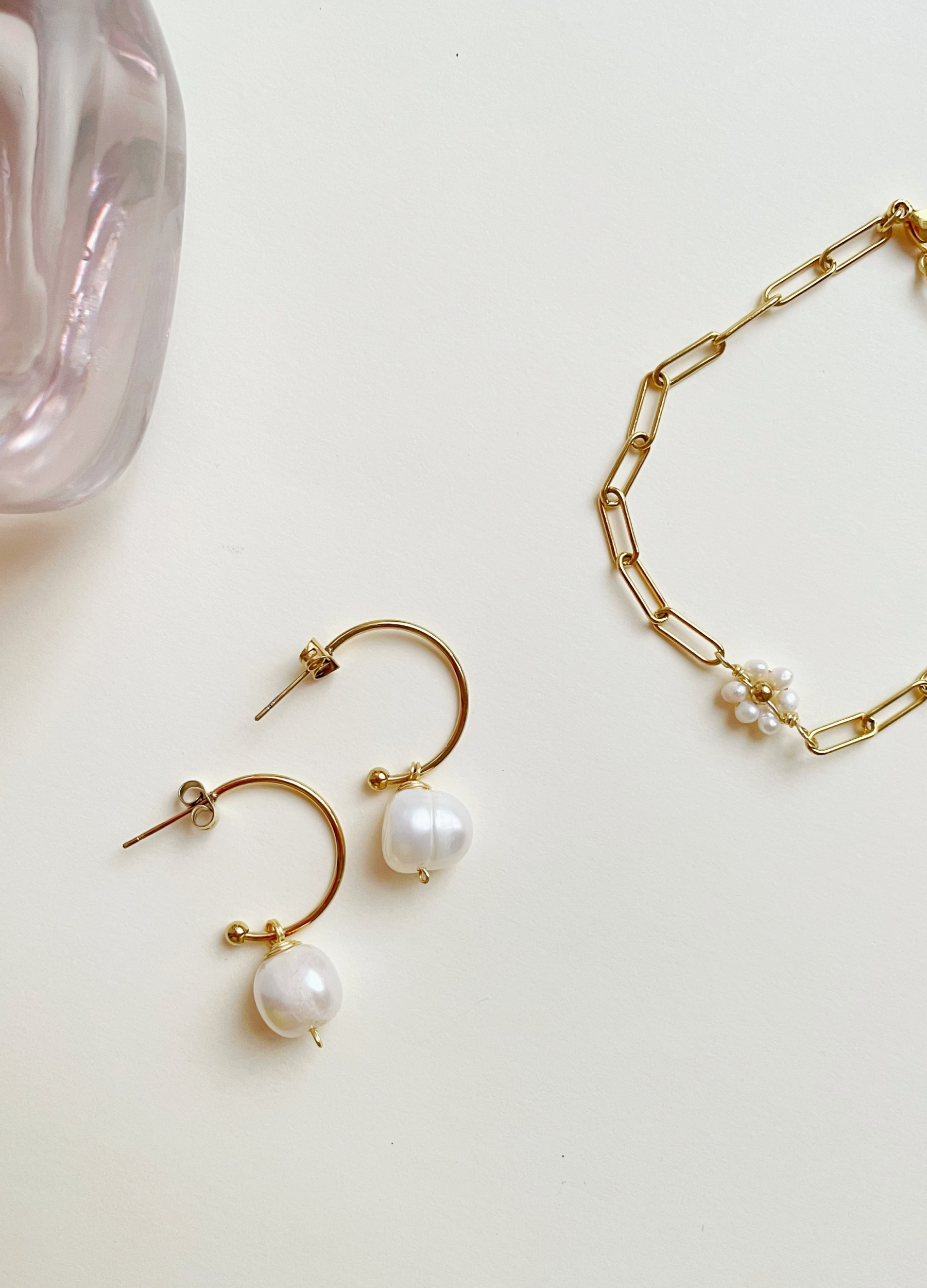 Gold Dipped Pearl Wire Drop Earrings
